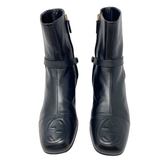 Gucci Boots GG Logo Monogram Western Chain Black Leather Ankle Booties Shoes 39 - Picture 4 of 13